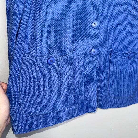 Lasserre Blue Knit Blazer Cardigan Cotton Acrylic Button Front Medium Pockets - Picture 3 of 7